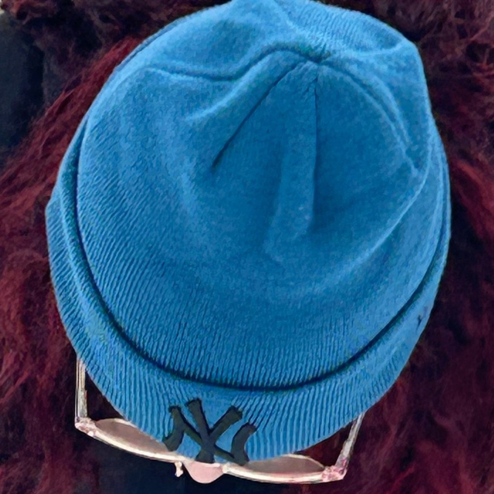 NY turquoise knitted beanie